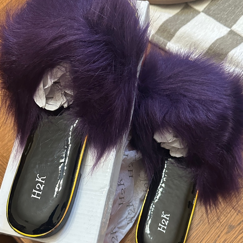 H2K Women's Faux Fur Purple Slippers